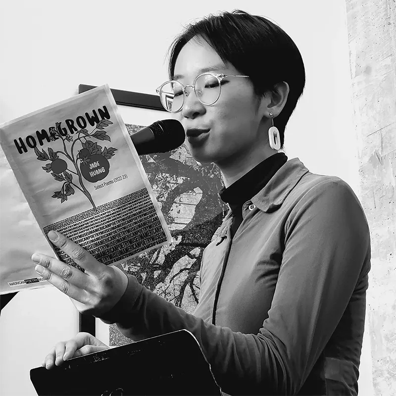 Jade Huang reading at the museum